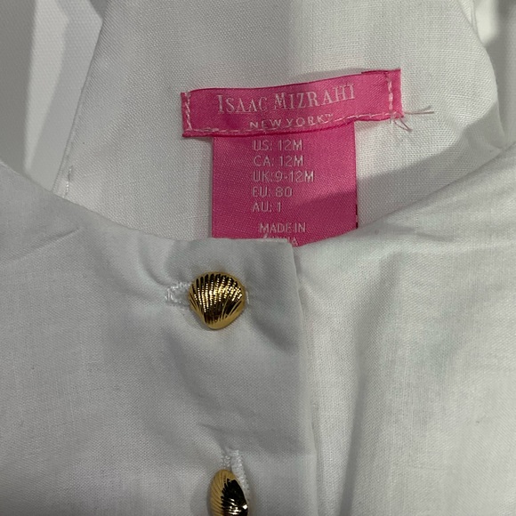 Isaac Mizrahi White Mermaid Hem sundress; sleeveless w/faux gold front button up - Picture 3 of 11